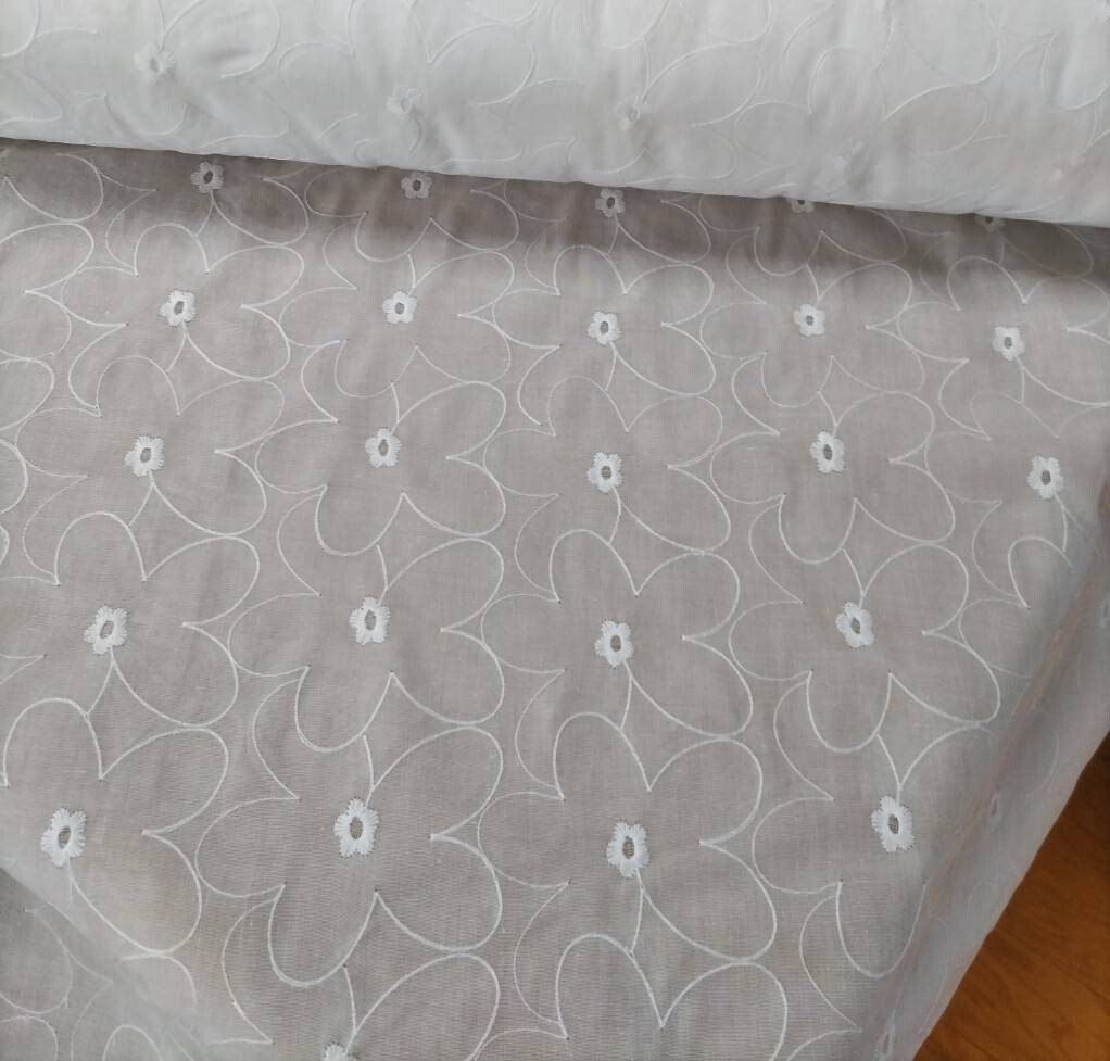コットン100% ボイルエンブロレース 112cm幅 オフホワイト 3mカット 生地拍卖