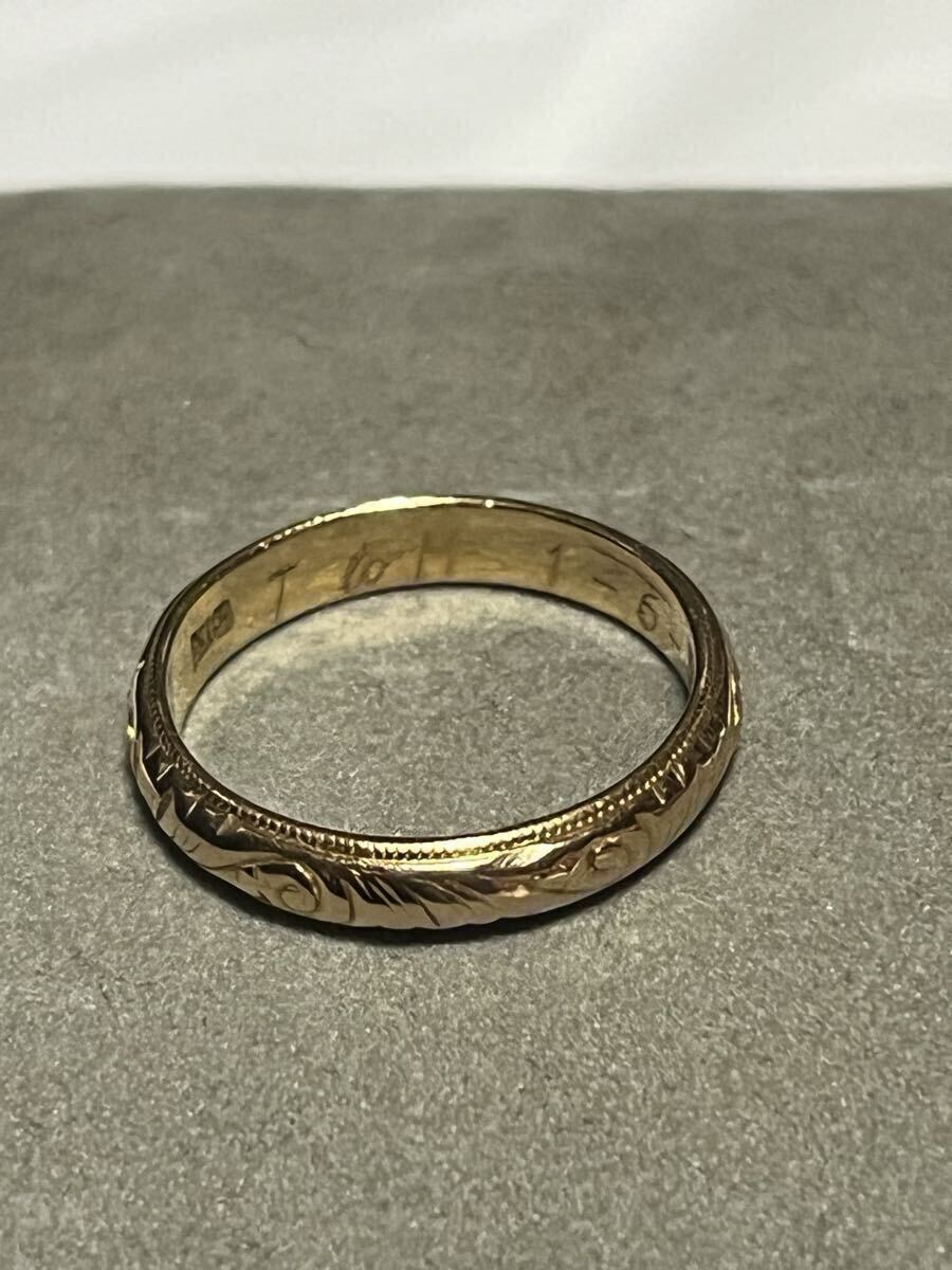 ★ ゴールド リング K18 装飾彫り リング 彫刻 甲丸デザインリング 指輪 18金 結婚指輪 ヴィンテージ アンティーク拍卖