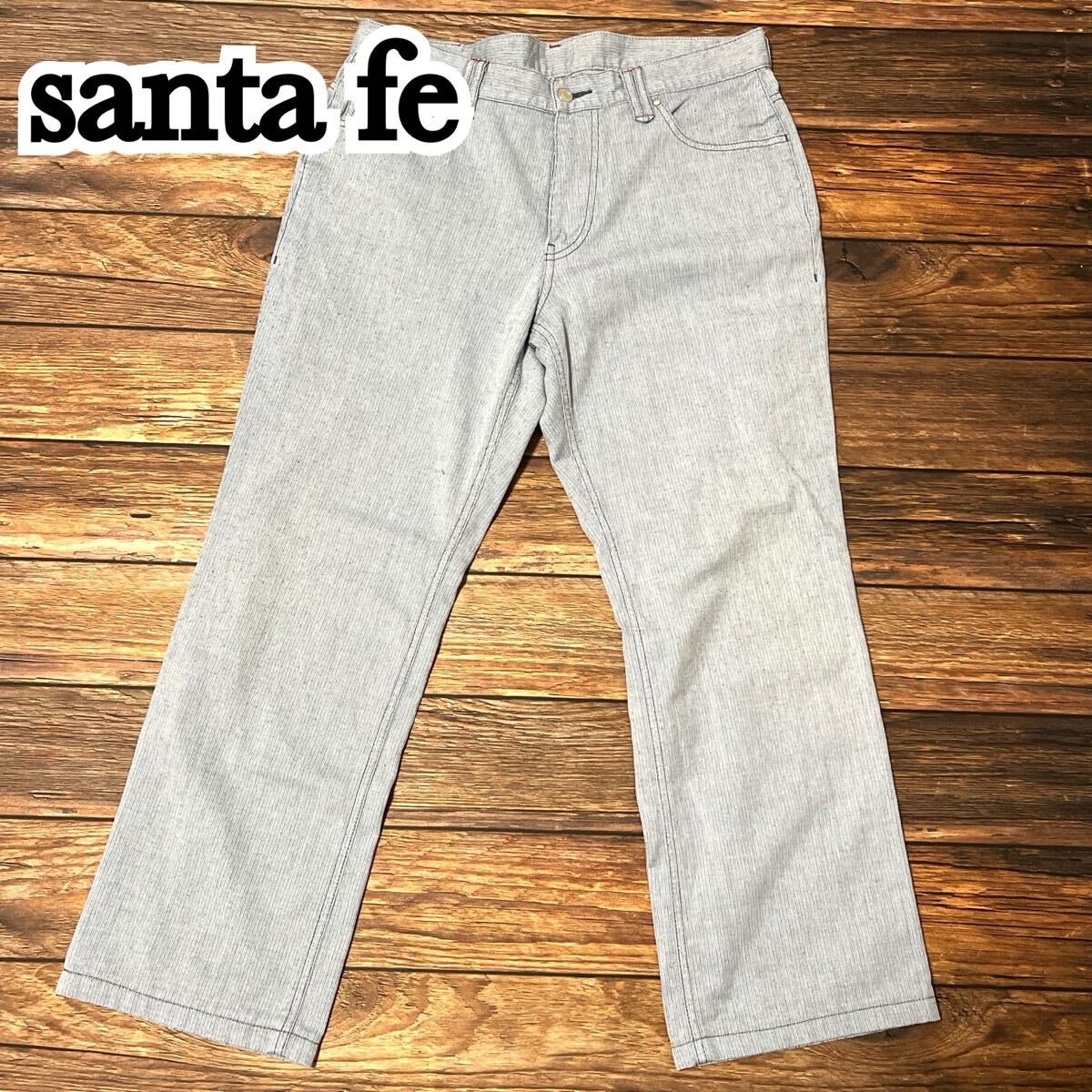 santa fe サンタフェ パンツ メンズ ボトムス コットン ストレッチ 刺繍入り ロゴ入り ゆったり 大きめ カジュアル ブルー サイズ35 XL拍卖