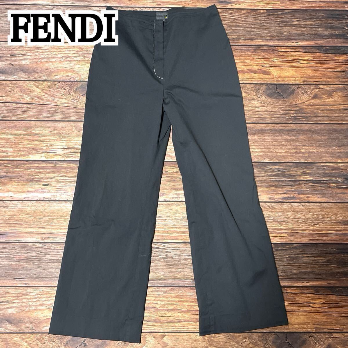 FENDI フェンディ パンツ スラックス ストレートパンツ レディース ボトムス 無地 イタリア製 ビジネス 通勤 通学 ブラック サイズ42 L拍卖