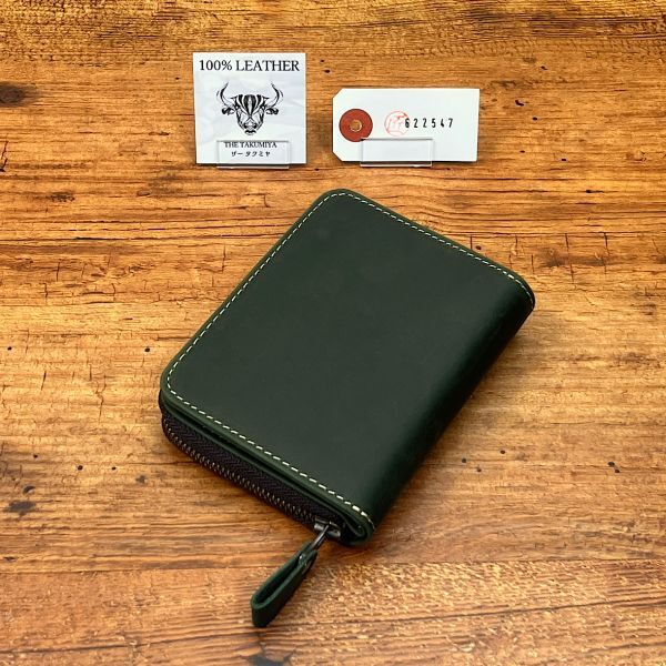 コンパクト財布 折り財布 カードケース イタリアンレザー メンズ 財布 男性 ミニ財布 新品 送料無料 未使用 1円 一円 本革 革財布 緑拍卖