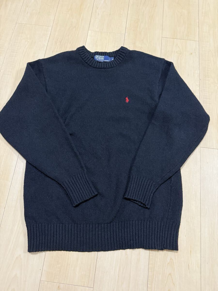 美品 POLO RALPH LAUREN セーター ニット トップス メンズ M ブラック 黒 ポロ ラルフローレン ラルフ ロゴ 古着 1円〜 服 ウール拍卖