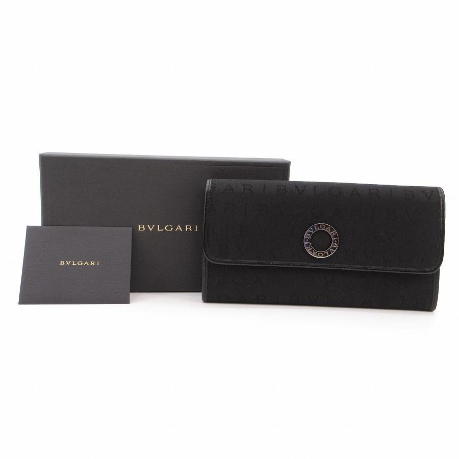送料無料 ブルガリ BVLGARI 長財布 ロゴマニア キャンバス 伊製 イタリア製 黒 ブラック系 メンズ レディース拍卖