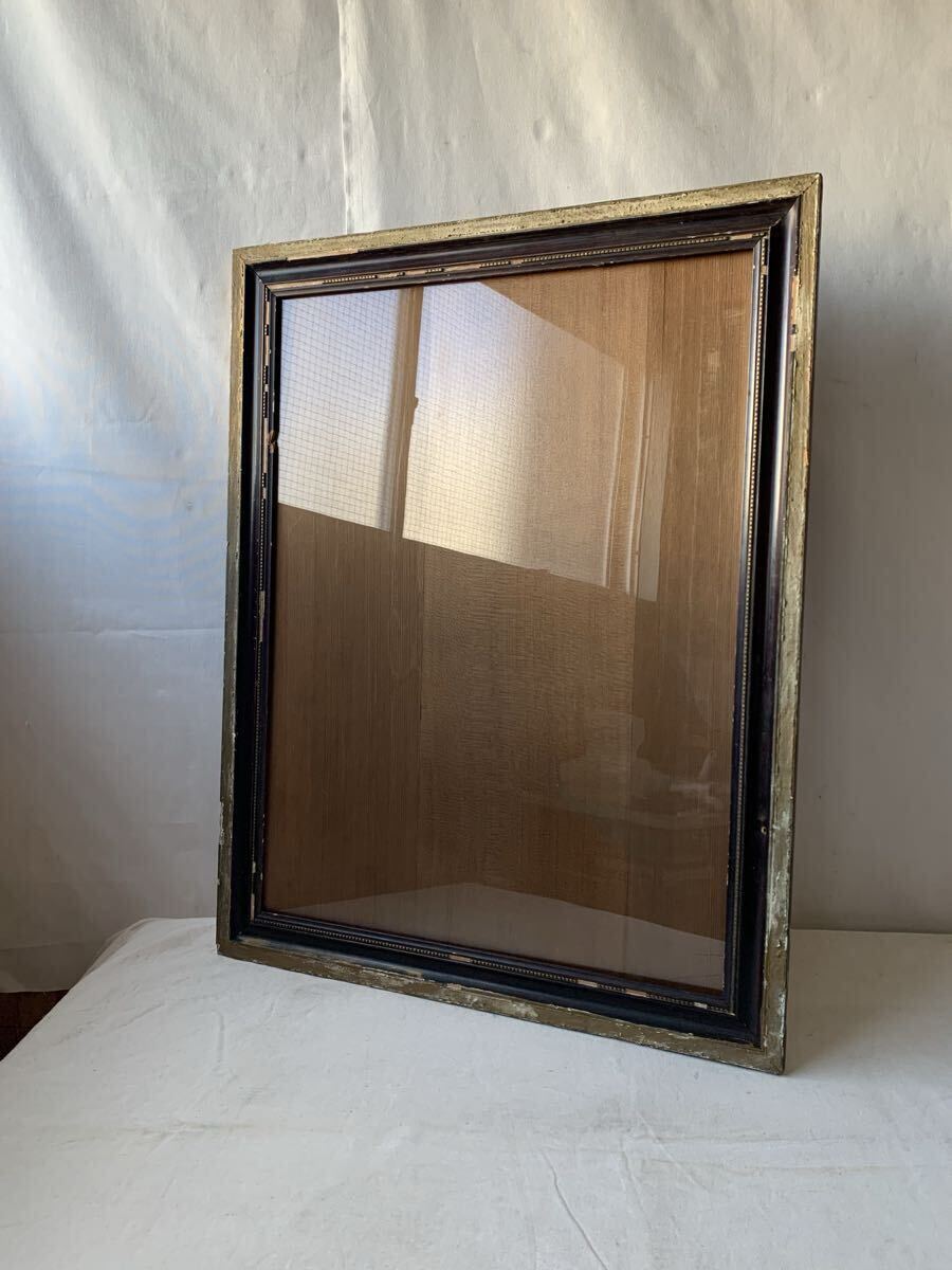 経年の雰囲気が素敵なガラス入木製額 額縁画家絵画古道具アンティークビンテージ什器インテリアディスプレイ飾りオブジェレトロ雑貨カフェ 拍卖