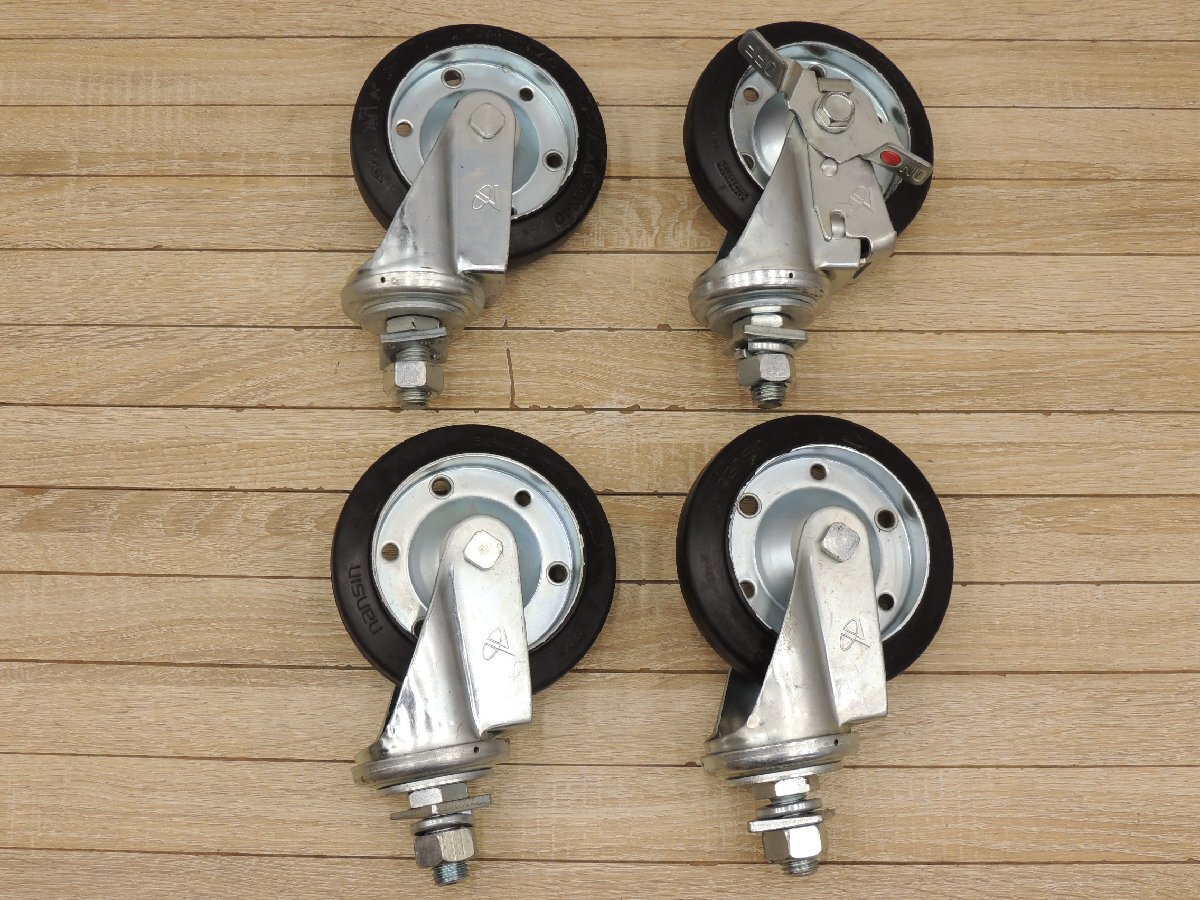 W2119■nansin ナンシン■大型キャスター 自在車(150×40) 4個セット(内ストッパー付き 1個)■ネジ込み式 ゴム車輪キャスター拍卖