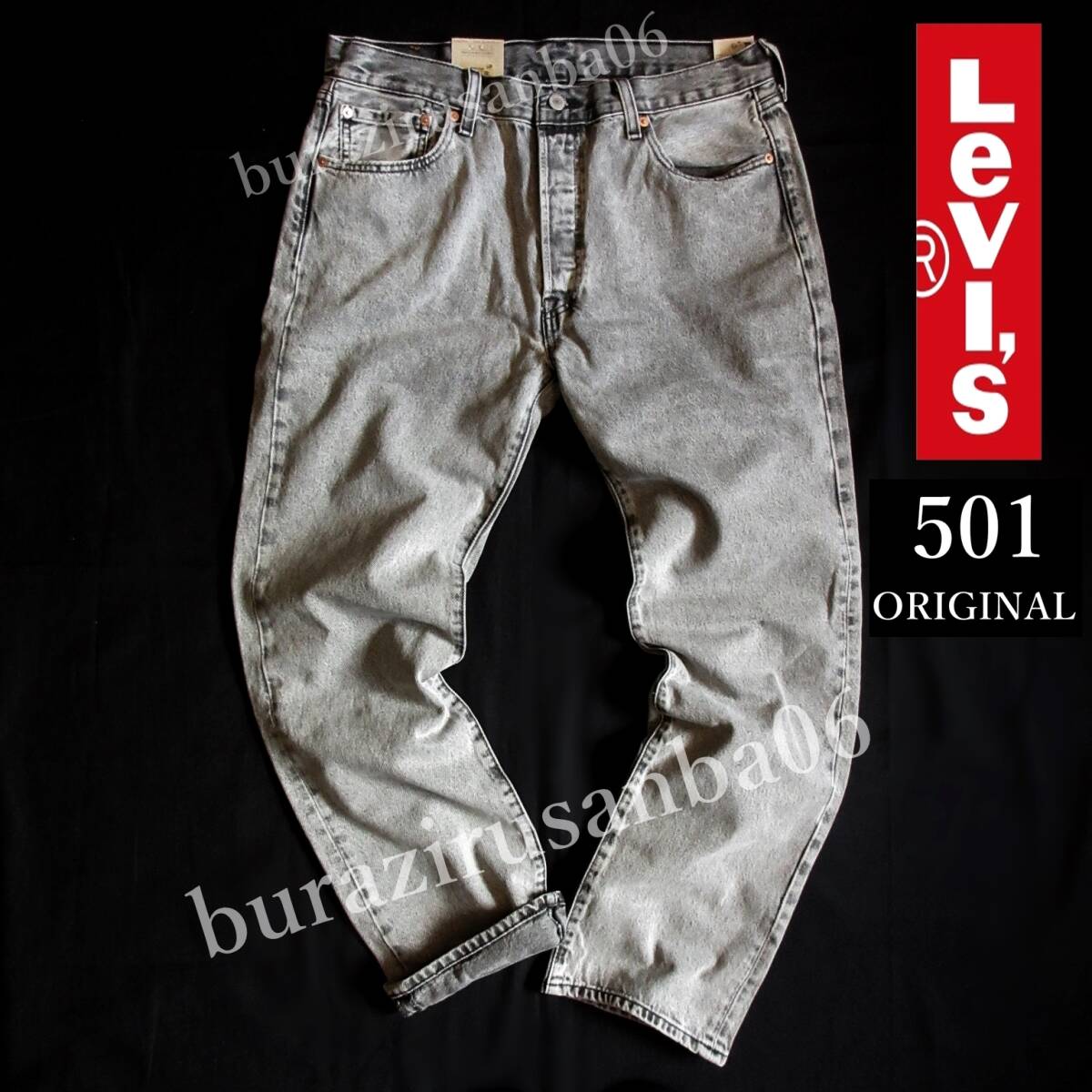 メンズ W32 未使用 定価14,850円 リーバイスLevis 501 デニムパンツ ジーンズ ストレート ブラックデニムウォッシュ加工 グレー 00501-3530拍卖