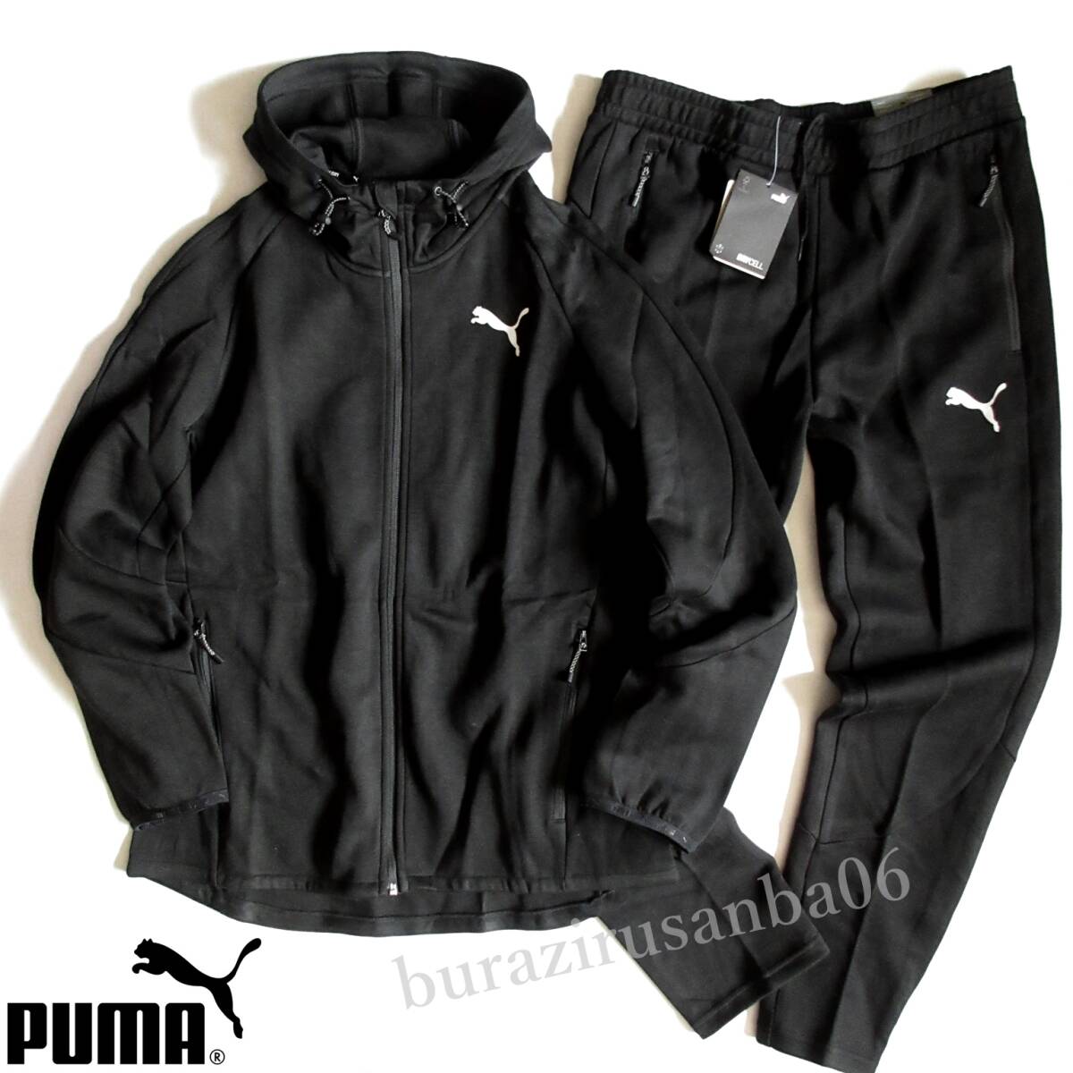 メンズ US/M 日本L相当◆未使用 PUMA プーマ スウェット 上下セット フルジップ パーカー スウェットパンツ セットアップ 黒 ブラック拍卖