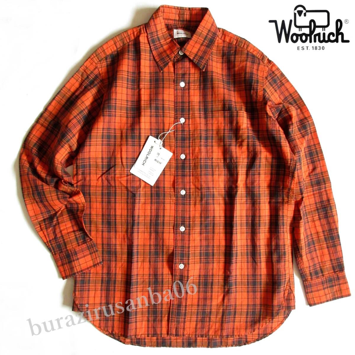 メンズ M◆未使用 定価24,200円 WOOLRICH ウールリッチ 綿麻 リネン混紡素材 長袖シャツ チェック柄 LONG SLEEVE SHIRTS 橙 WOSI0047K拍卖