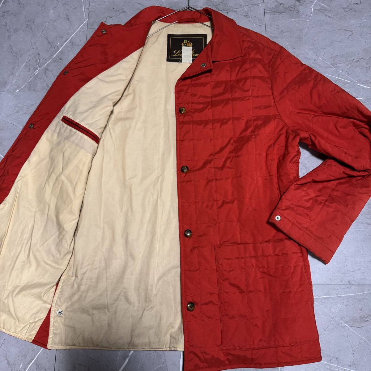 【至高の逸品!!情熱の発色!!】LoLo Piana ロロピアーナ ナイロンコート ブロックキルティング ブルゾン メンズ サイズM相当 レッド拍卖