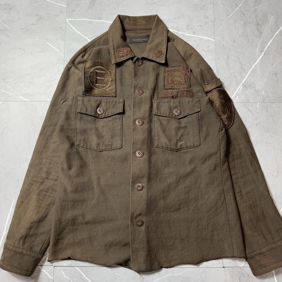 【03SS!!】【SCAB期!!名作!!】UNDERCOVER アンダーカバイズム ミリタリーシャツ 長袖シャツ giz柄 ブラウン メンズMサイズ アーカイブ拍卖