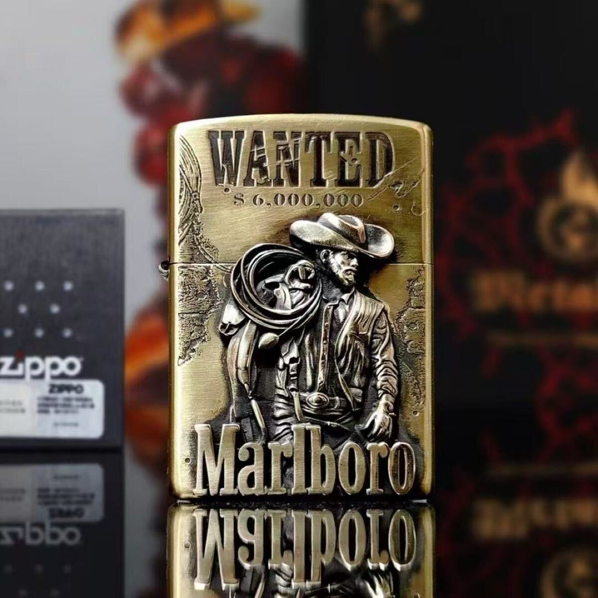 1円~ Zippo Marlboro マルボロ 真鍮製 オイルライター 新品 WANTEDジッポー 喫煙具拍卖