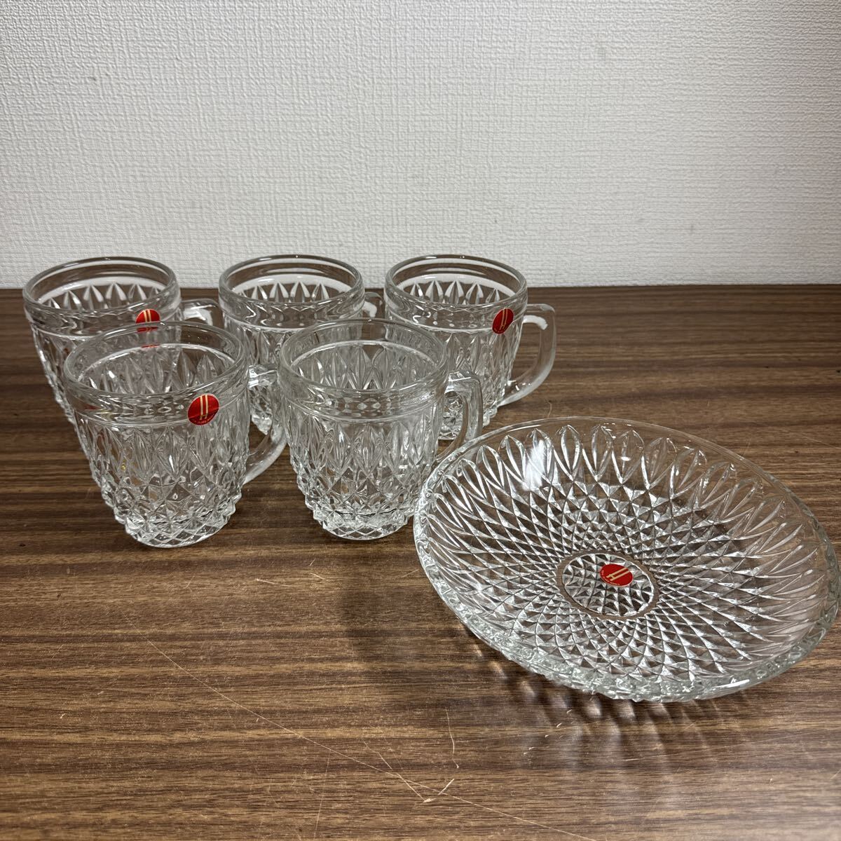 OYF750【セット売り★】HOYA ホーヤ クリスタルガラス カットガラス グラス ジョッキ 5客セット 皿 大鉢 食器 レトロ拍卖