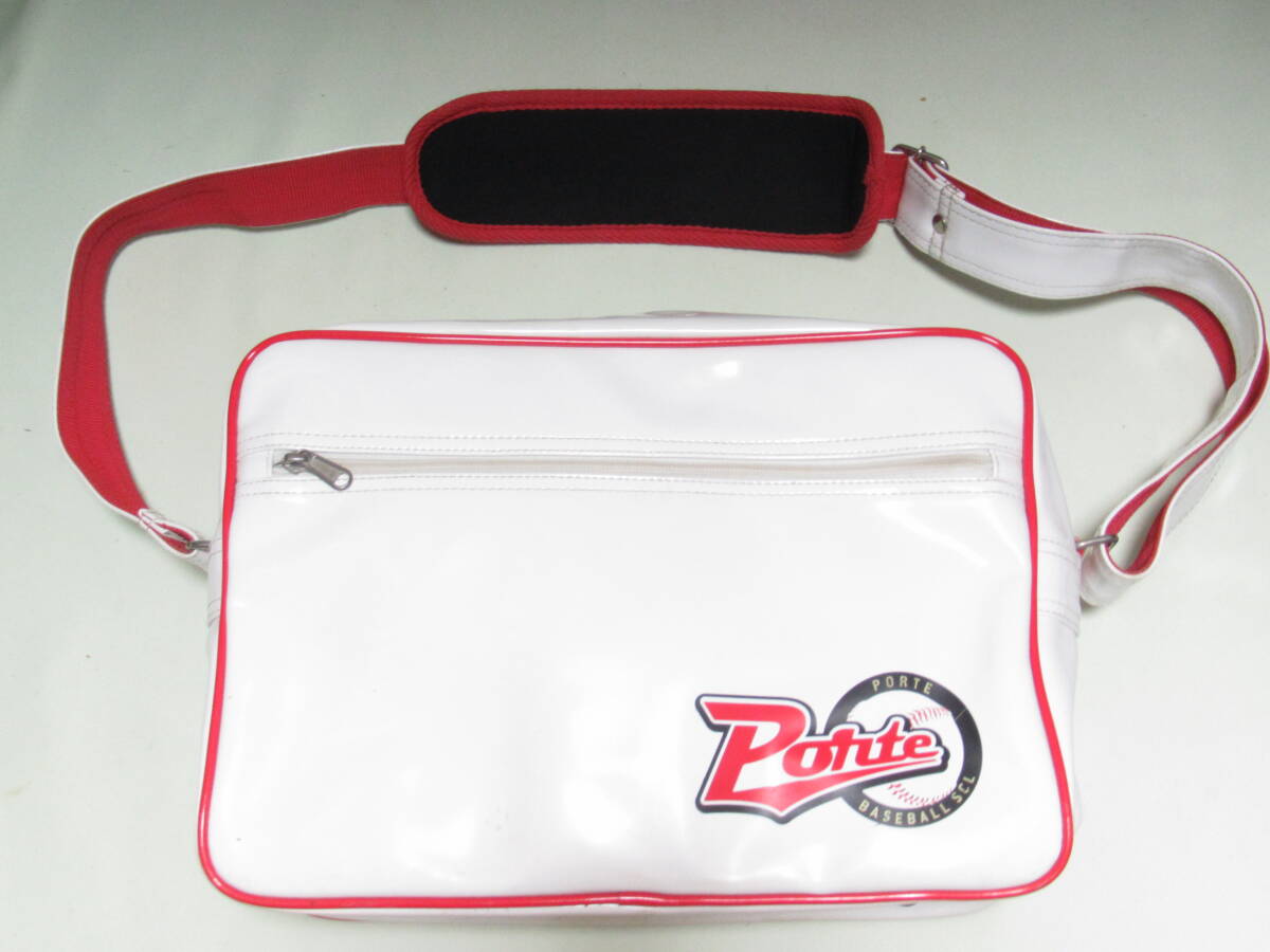 B 中古 PORTE ポルテ ベースボール スクール ソフトボール 野球 エナメル ショルダーバッグ 子供用 バッグ カバン 赤 白拍卖