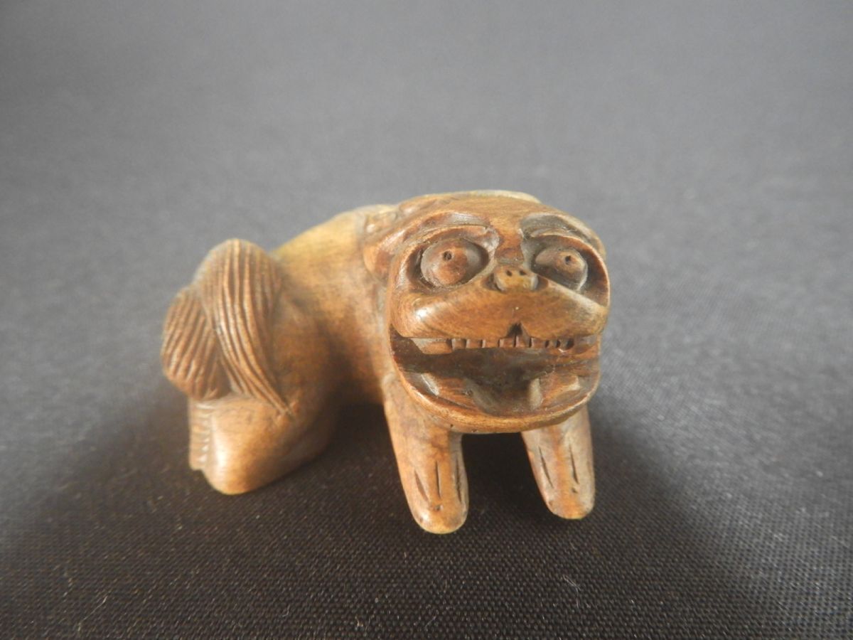 根付 獅子 木彫 【送料無料】 (g-2)拍卖