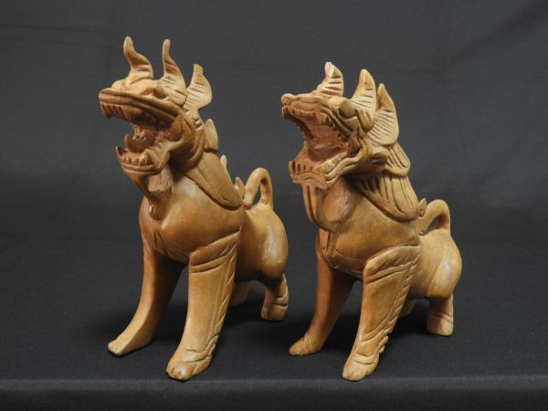 獅子置物 木彫 置物 飾 【送料無料】拍卖