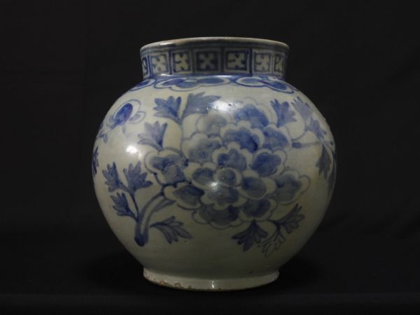 花器 李朝 染付花図 韓国美術 壺 / 白磁 【送料無料】拍卖