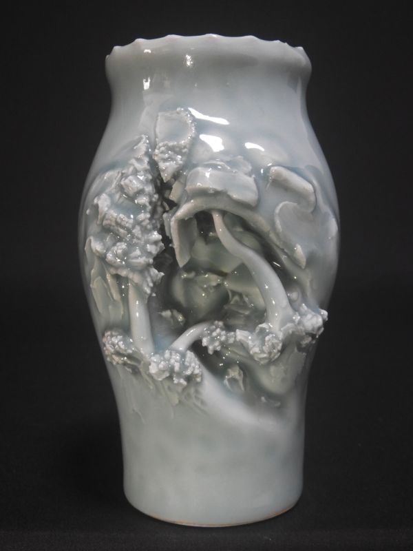 花器 砥部焼 吉山 風景図 花入れ 【送料無料】拍卖