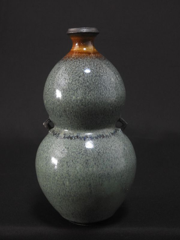 一輪挿し 瓢箪形耳付花器 花入 【送料無料】拍卖