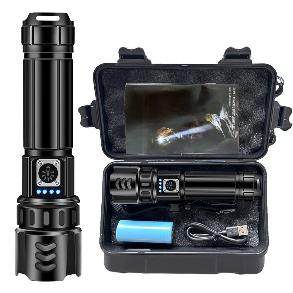 【新品未使用】 LED懐中電灯 50000ルーメン フラッシュライト Type-C充電 5段調光 充電式 懐中電灯 軍用 ストロボ機能 登山/防災 1098拍卖