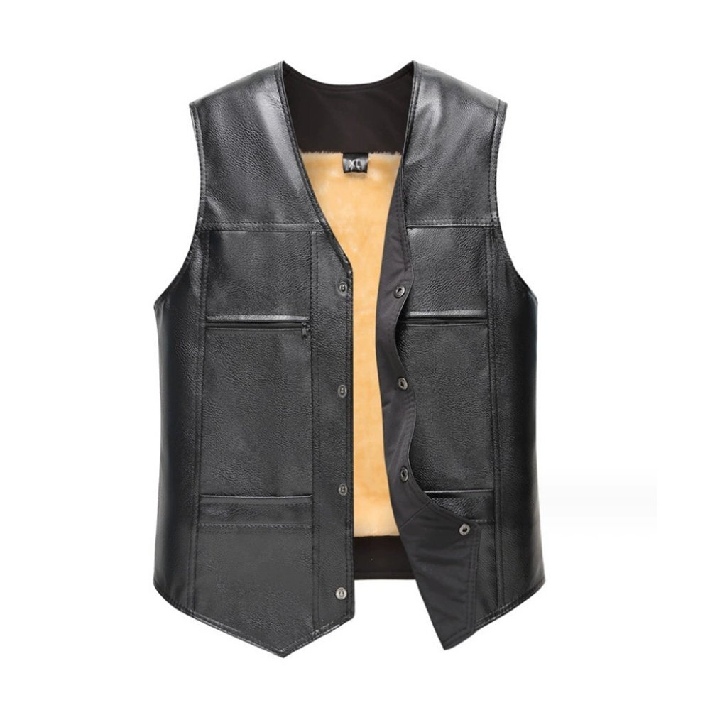 2025 新品 最高級イタリア製造 レザーベスト PUレザー 保温 ジャケットベスト 秋冬 裏起毛 厚手 カジュアル 革ジャン 2XL/52 fz98拍卖