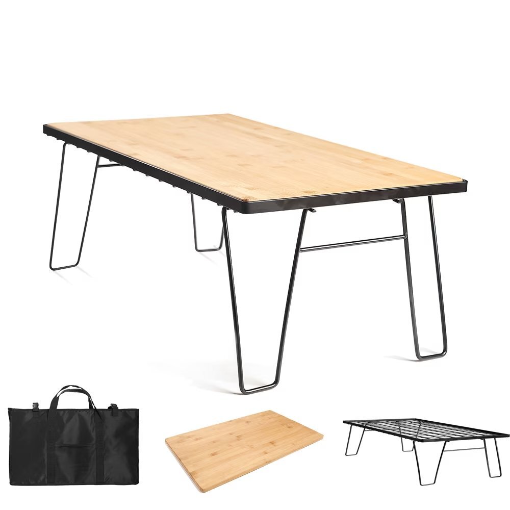 アウトドア テーブル 折り畳み メッシュ 竹製天板付き キャンプ バーベキュー 焚き火 テント 048拍卖