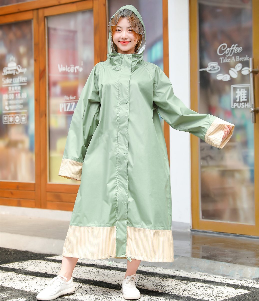レインコート バイク レインポンチョ ロング丈 通勤 通学 防水 防風 雨具 梅雨 豪雨 軽量 男女兼用 115cm(グリーン) 434gr拍卖