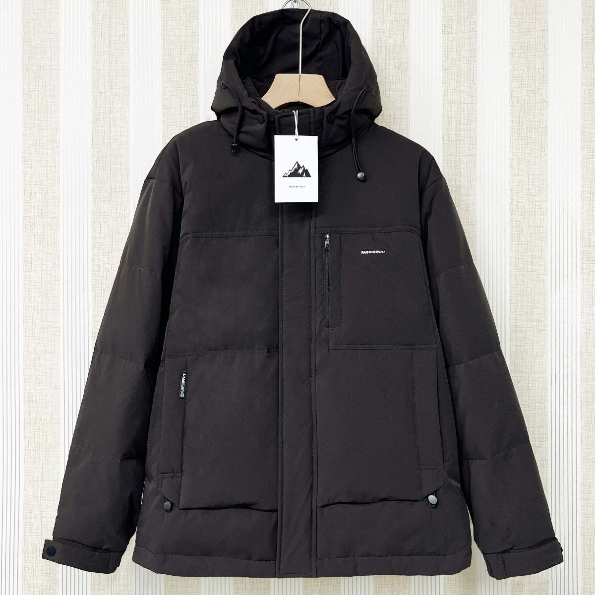 ダウンジャケット イタリア製造 ダックダウン90% 防寒 シンプル フード付き ハイネック アウター コート ダウン ブルゾン 秋冬 SIZE:XL拍卖