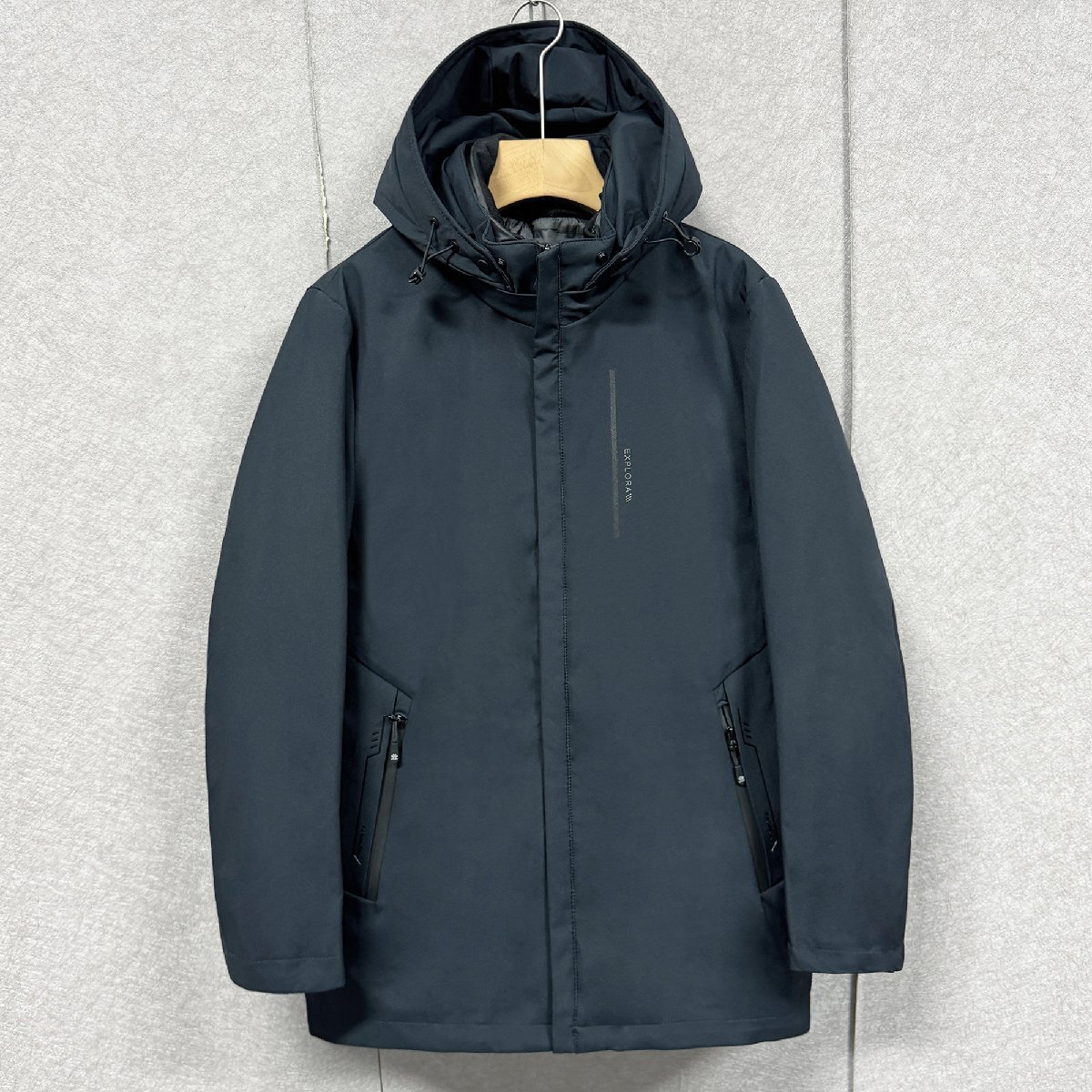 ダウンジャケット イタリア製造 グースダウン90% 高級 防寒 フード付き ブルゾン 3in1コート 無地 ビジネス フォーマル 通勤 紳士 SIZE:L拍卖