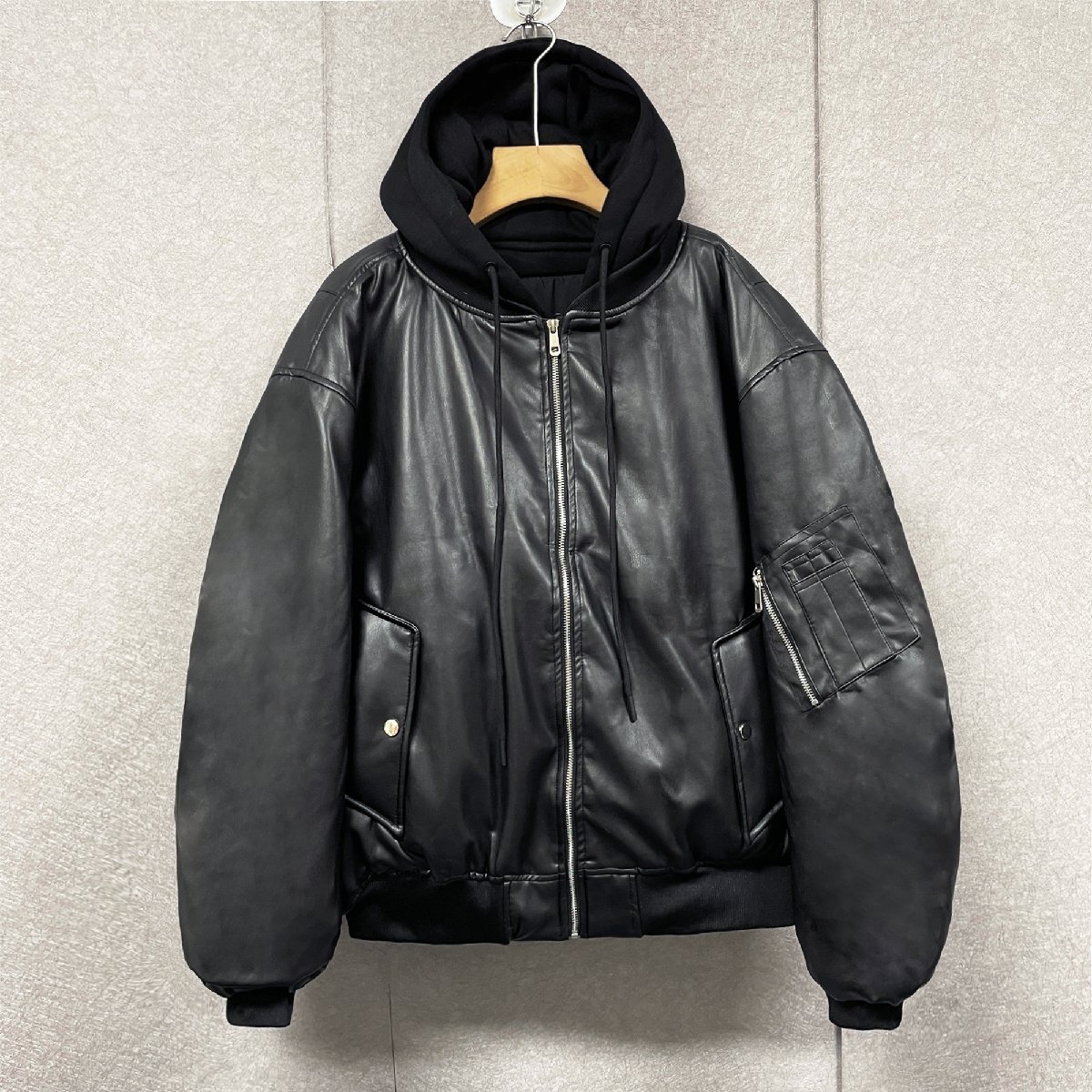 ジャケット イタリア製造 コットン100% 防寒 保温 撥水 ソフト シンプル カッコいい 重ね着風 アウター ライダース 革ジャン 冬 SIZE:2XL拍卖