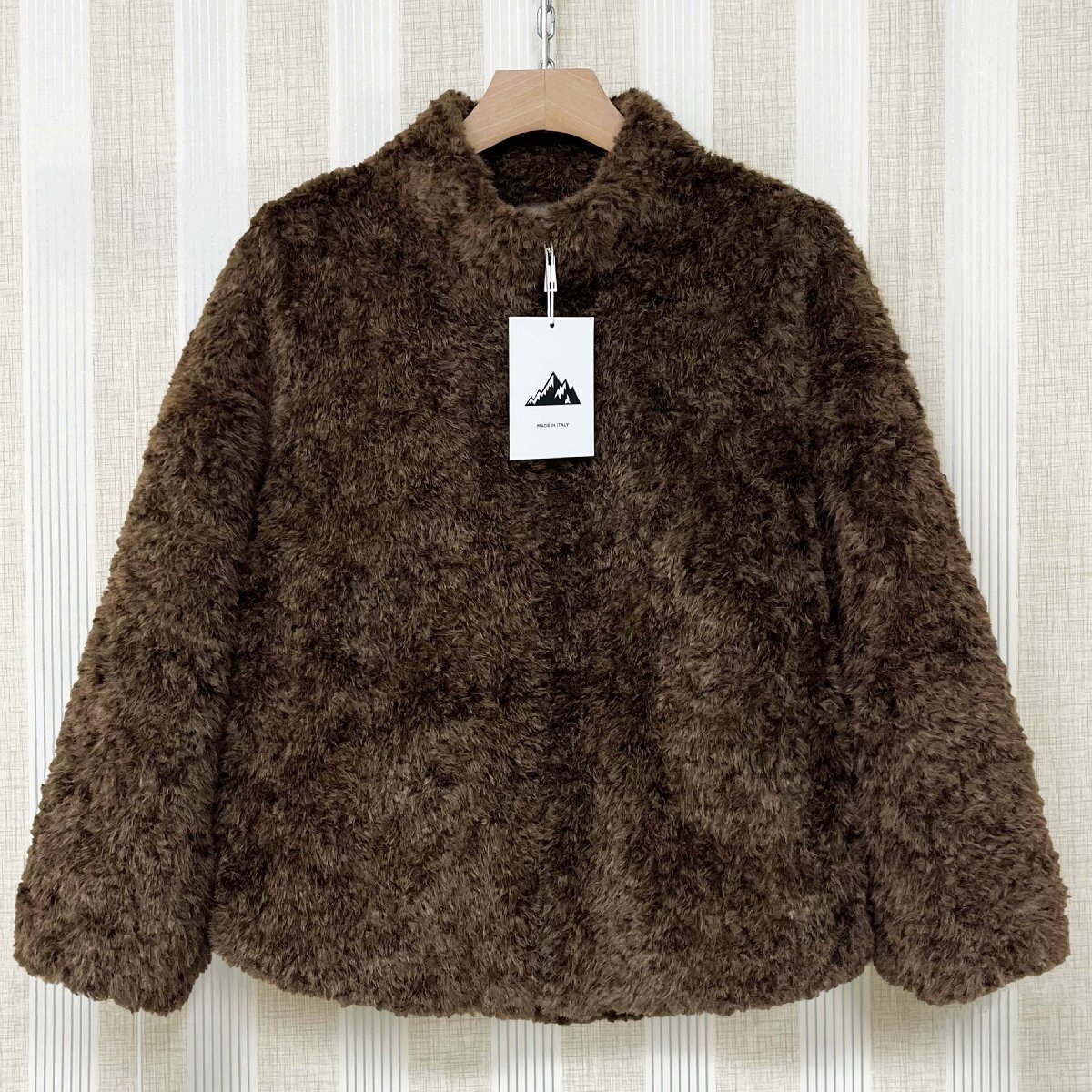 ボアジャケット イタリア製造 ウール混紡 もこもこ ソフト 防寒 柔らか スタンドカラー カジュアル ブルゾン アウター コート 秋冬 SIZE:L拍卖