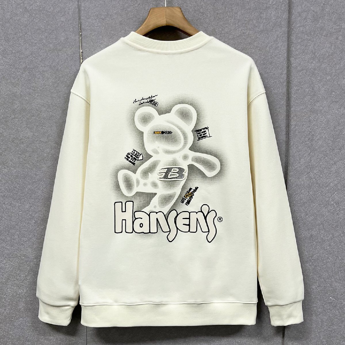 トレーナー イタリア製造 人気 コットン混 柔らか 快適 丸首 クマ柄 スウェット トップス ユニセックス カジュアル 日常着 春秋 SIZE:L拍卖