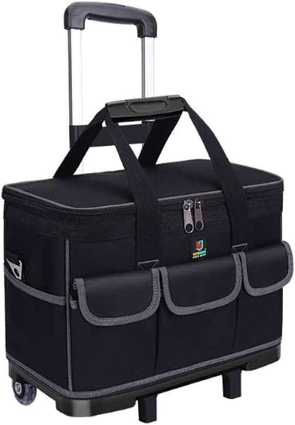 ツールキャリーバック 3way 肩掛け キャスター付き 16ポケット 工具収納 工具 伸縮ハンドル 自立 大容量 建築 大工 防水 運搬用 hw692拍卖