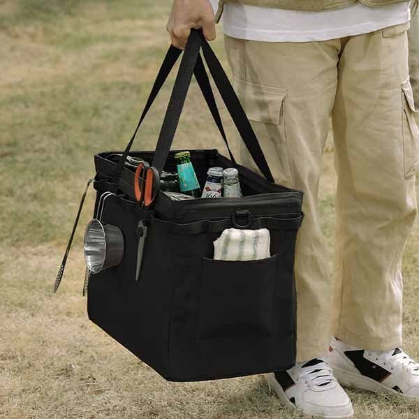 ツールボックス オクスフォード キャンプ用品 アウトドア 収納コンテナ ブラック バケツ 収納袋 持ち運び ブラック 096bk拍卖