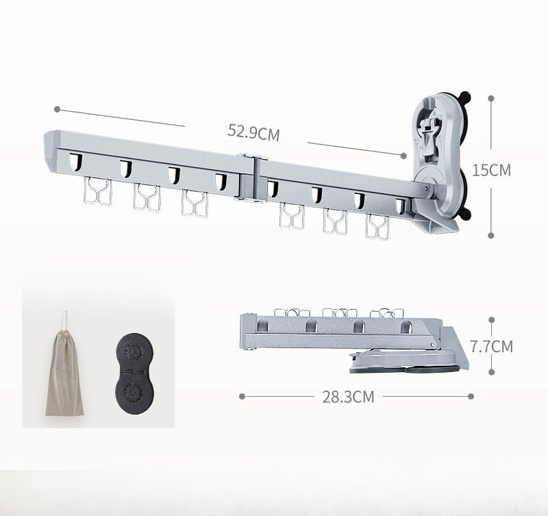 物干し吸盤式 壁付け 収納ポーチ 窓壁用 物干し竿 アルミ 工事不要 室内 折り畳み タオルハンガー 軽量 コンパクト(シルバー) 238SL拍卖