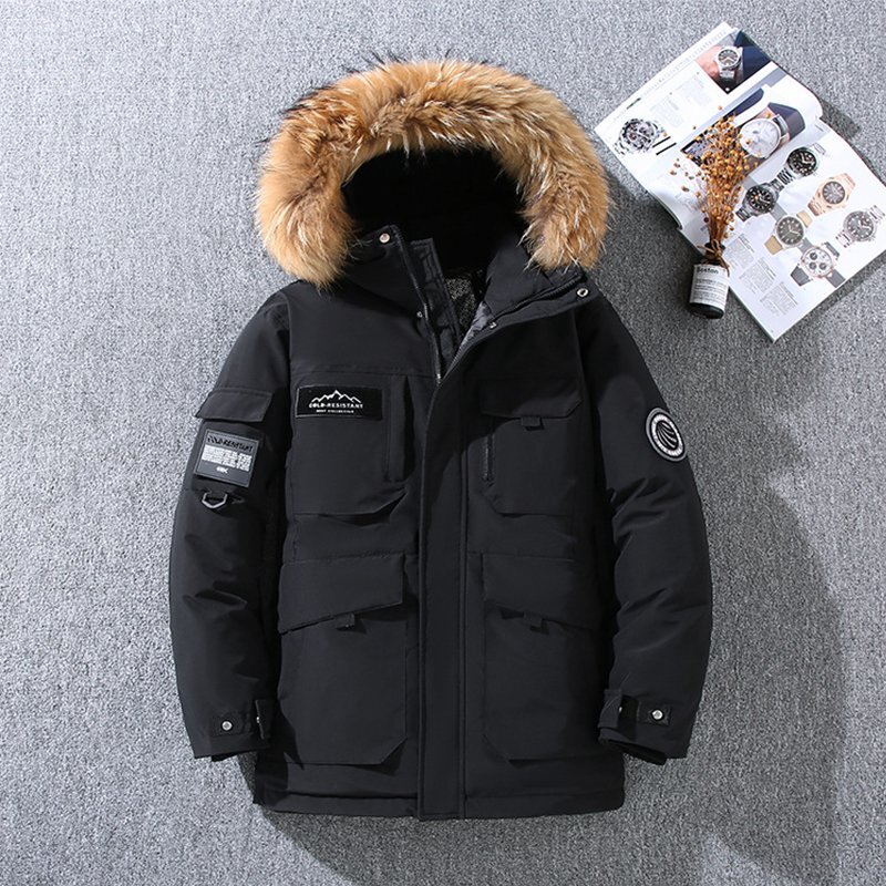 高級◆イタリア製 メンズ 90%グースダウン ワークジャケット 冬用 取外し可能ファー 撥水 防風 調節袖口 アウター 2XL/52 fz140拍卖