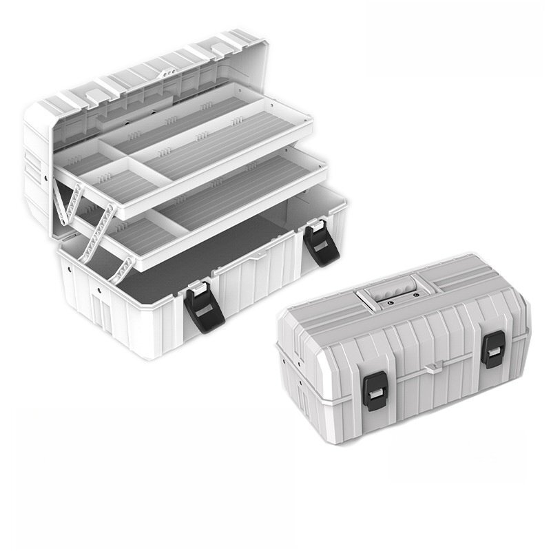 工具箱 ツールボックス 工具収納 収納ボックス 三段 大容量 取っ手付 工具入れ 移動が便利 折りたたみ式 道具箱 (グレー) 356gy拍卖