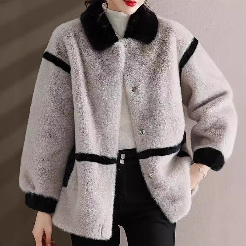 高品質 ◆イタリア製 ミンクファー カシミヤ混 ジャケット 防寒 高級 レディース 柔らかく滑らかな肌触りで 女性用 秋冬 2XL/52 fz105拍卖