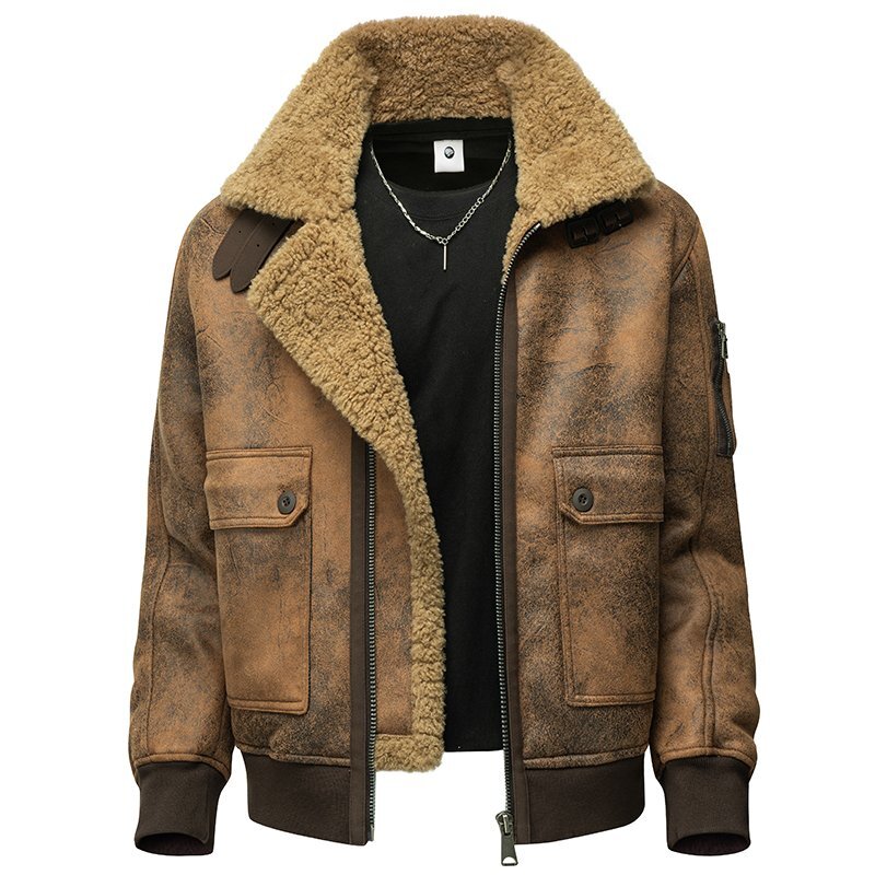 人気◆イタリア製 レザージャケット 羊革 冬用 肉厚 裏起毛 防寒 防風 ライダース 革ジャン バイク M/46 fz110拍卖