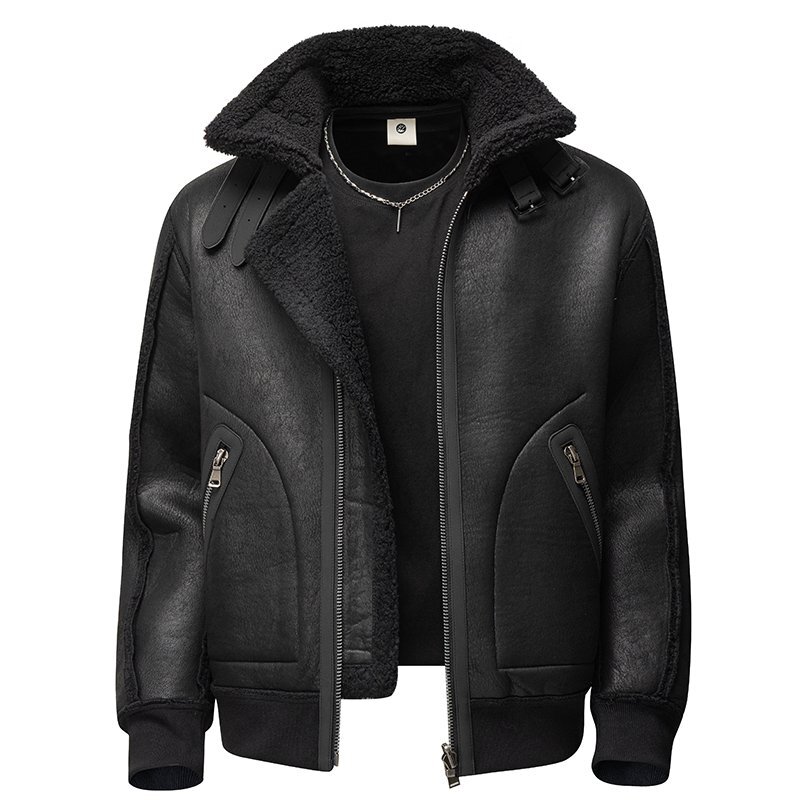 イタリア製 メンズ 羊革 レザージャケット 皮毛一体 リバーシブル 冬用 防風 防寒 肉厚 裏起毛 ライダース 革ジャン 高級感 L/48 fz109拍卖