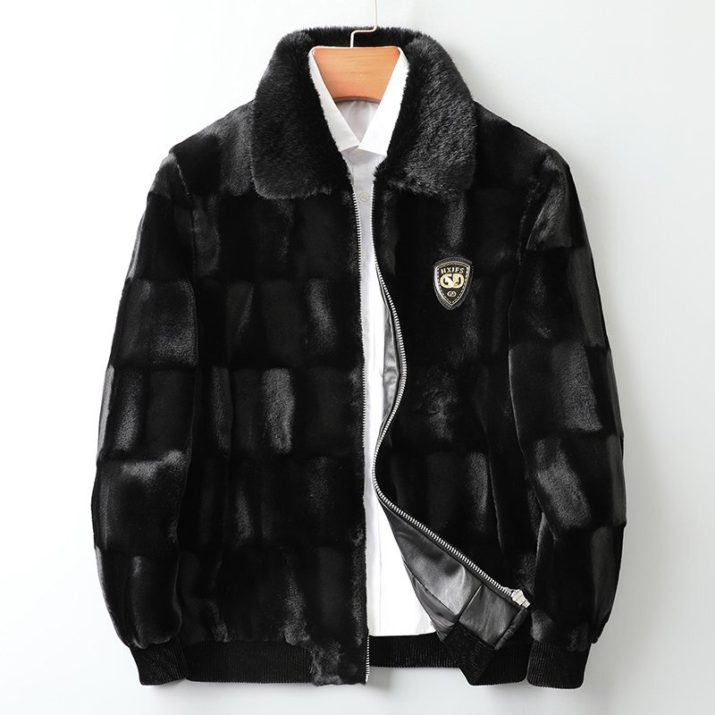 新品◆イタリア製 上級ミンク&カシミヤ混 ファーコート メンズ 冬用 厚手 防寒 ジャケット 暖かい ソフトタッチ XL/50 fz112拍卖