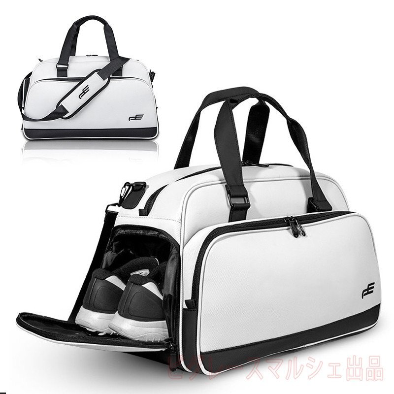 ボストンバッグ 30L スポーツバッグ ゴルフバッグ ジム 旅行 大容量 防水加工 シューズインポケット付 メンズ レディース ホワイト hw1134拍卖