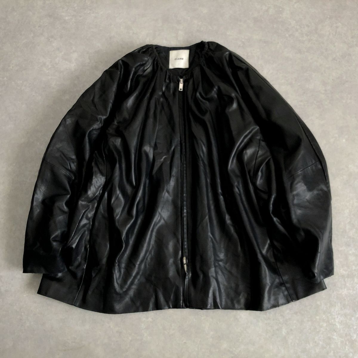 CLANE●上質ドレープ ヴィーガンレザー ジャケット ブルゾン●クラネ拍卖