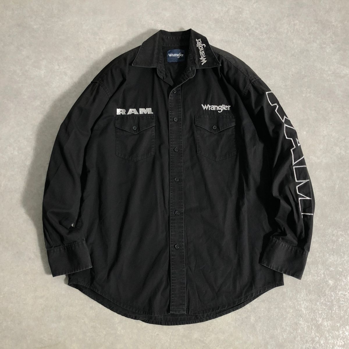 90's vintage●Wrangler●RAM. ロゴ刺繍 ヴィンテージ古着シャツ●ラングラー拍卖