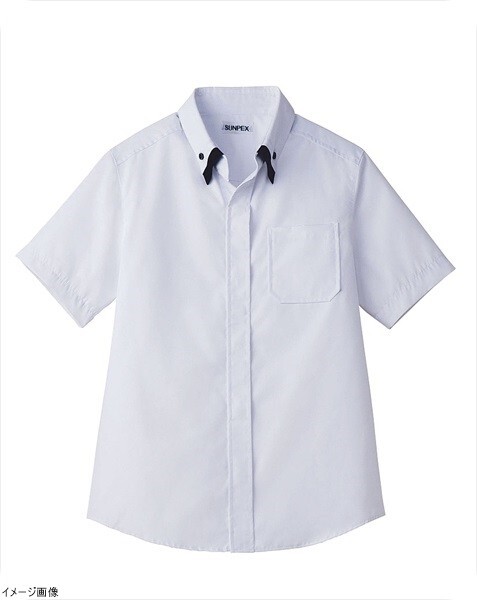 レイヤードBD衿半袖シャツ M ET-1313 WT×BK拍卖