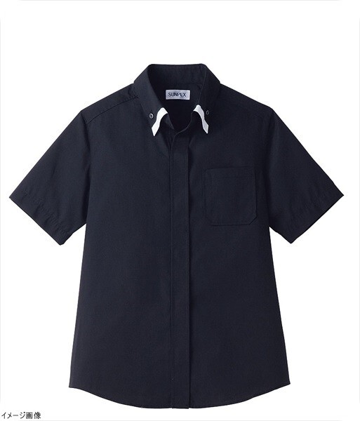 レイヤードBD衿半袖シャツ S ET-1314 BK×WT拍卖