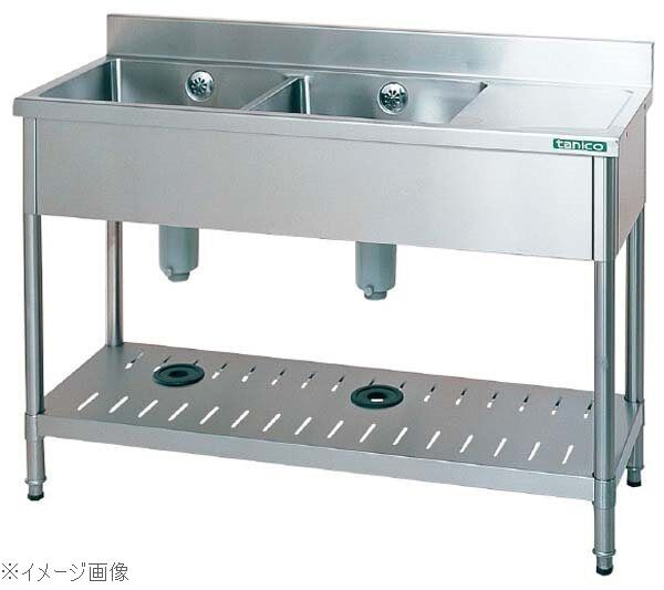 18-0(ステンレス) 台付二槽シンク(バックガード付)TX-2SB-1245 左付拍卖