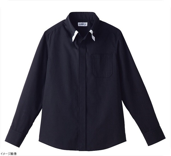 レイヤードBD衿長袖シャツ SS ET-1312 BK×WT拍卖