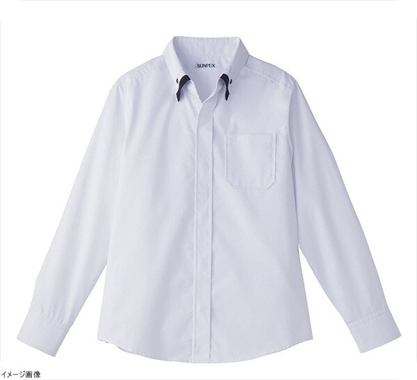 レイヤードBD衿長袖シャツ 4L ET-1311 WT×BK拍卖