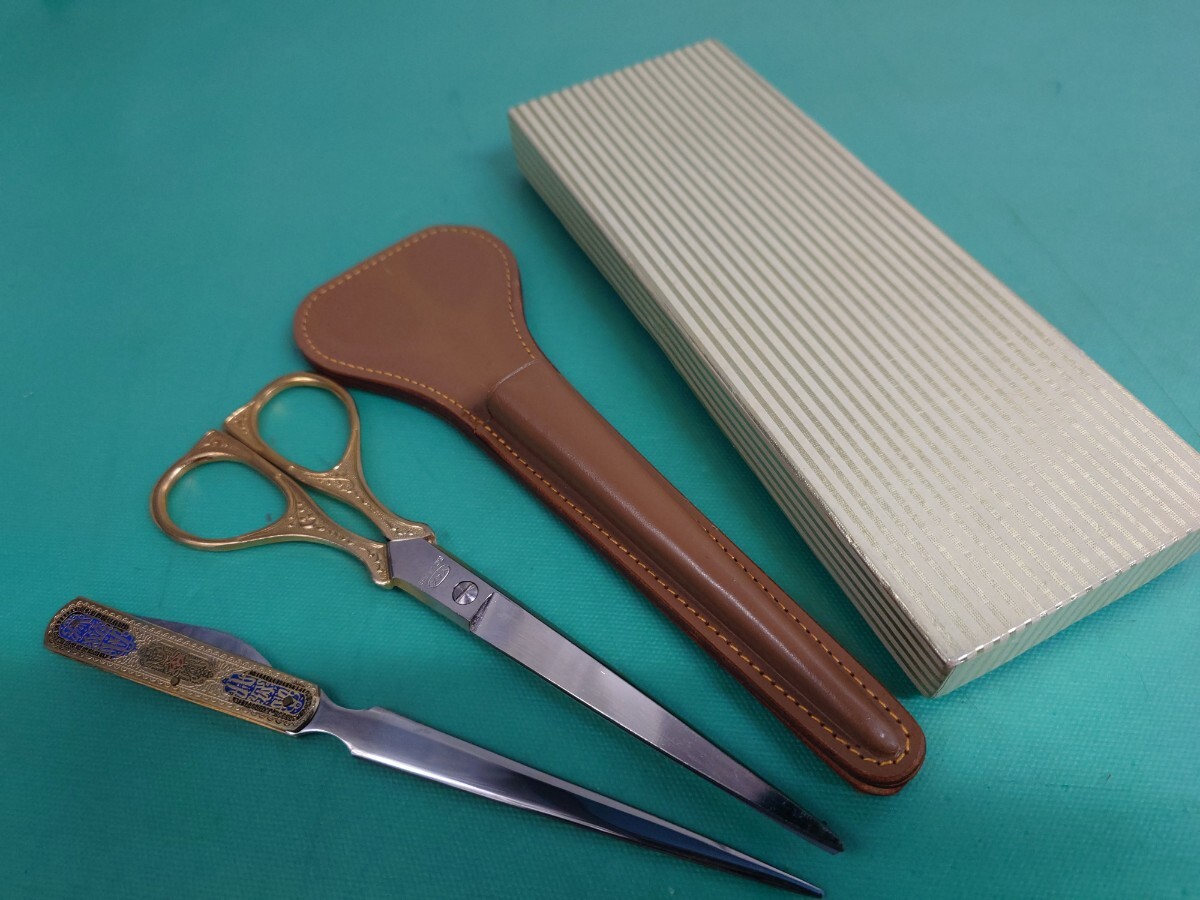 ●ヴィンテージ レトロ 当時物 YAX ペーパー鋏 ペーパーナイフ ケース 鞘 セット PAT.ナンバー 彫刻デザイン ディスプレイ コレクション③拍卖