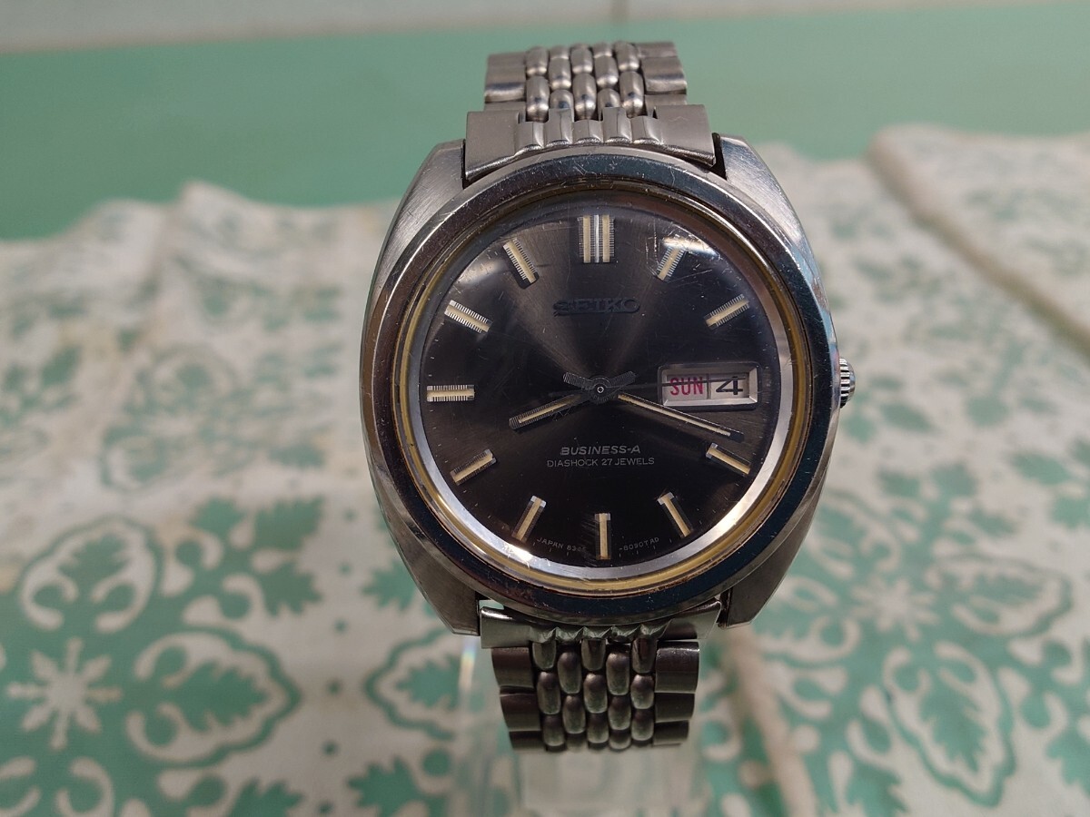 ●60年代 SEIKO BUSINESS-A DIASHOCK 27石 セイコー ビジネスA ダイヤショック 8346-8040 ブラック文字盤 3針 デイデイト 腕時計 稼働品 ①拍卖